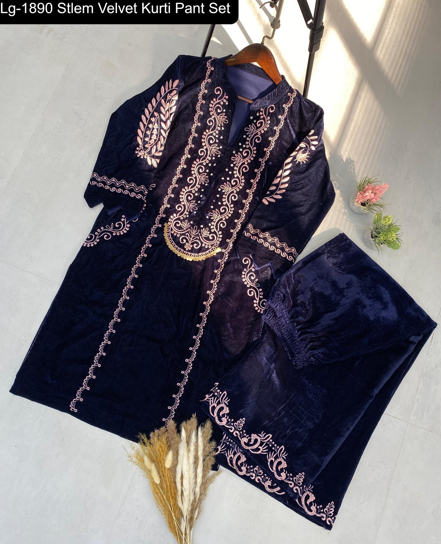 Lg-1890 Stlem Velvet Kurti Pant Set