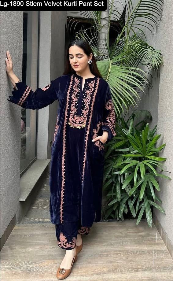 Lg-1890 Stlem Velvet Kurti Pant Set