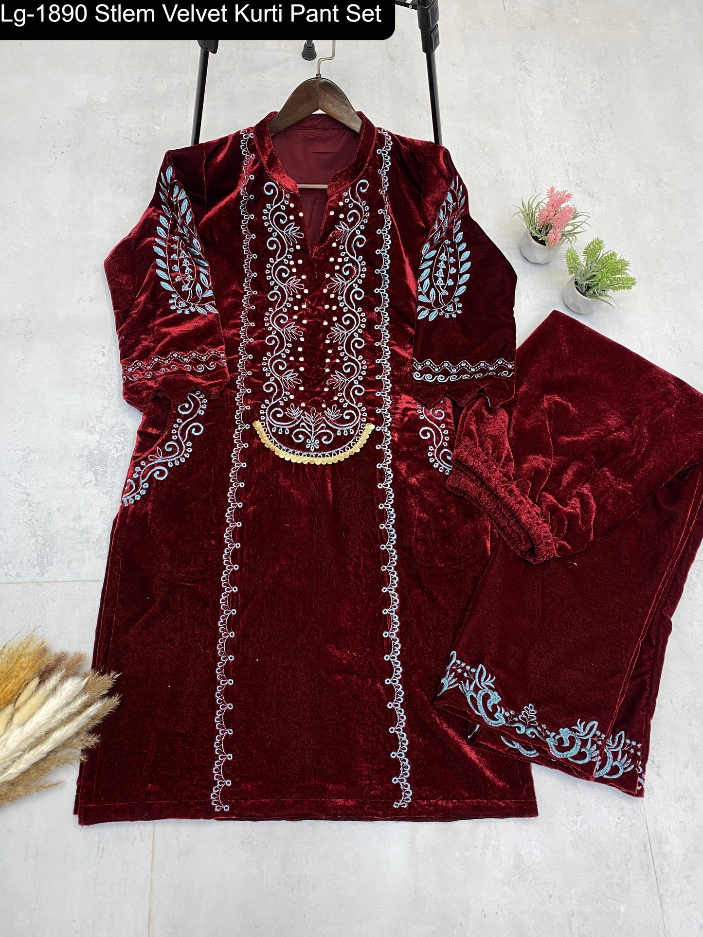 Lg-1890 Stlem Velvet Kurti Pant Set