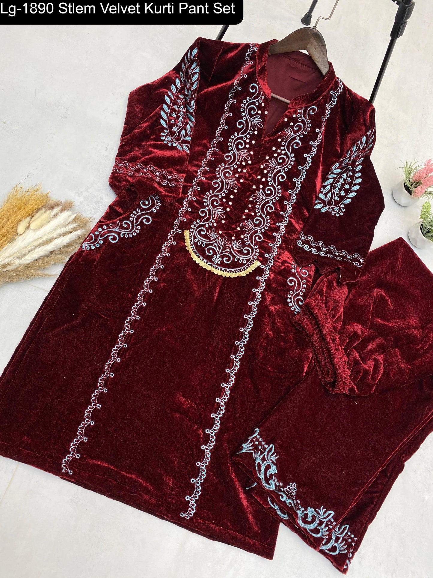 Lg-1890 Stlem Velvet Kurti Pant Set