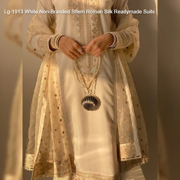 Lg-1913 White Non-Branded Stlem Roman Silk Readymade Suits