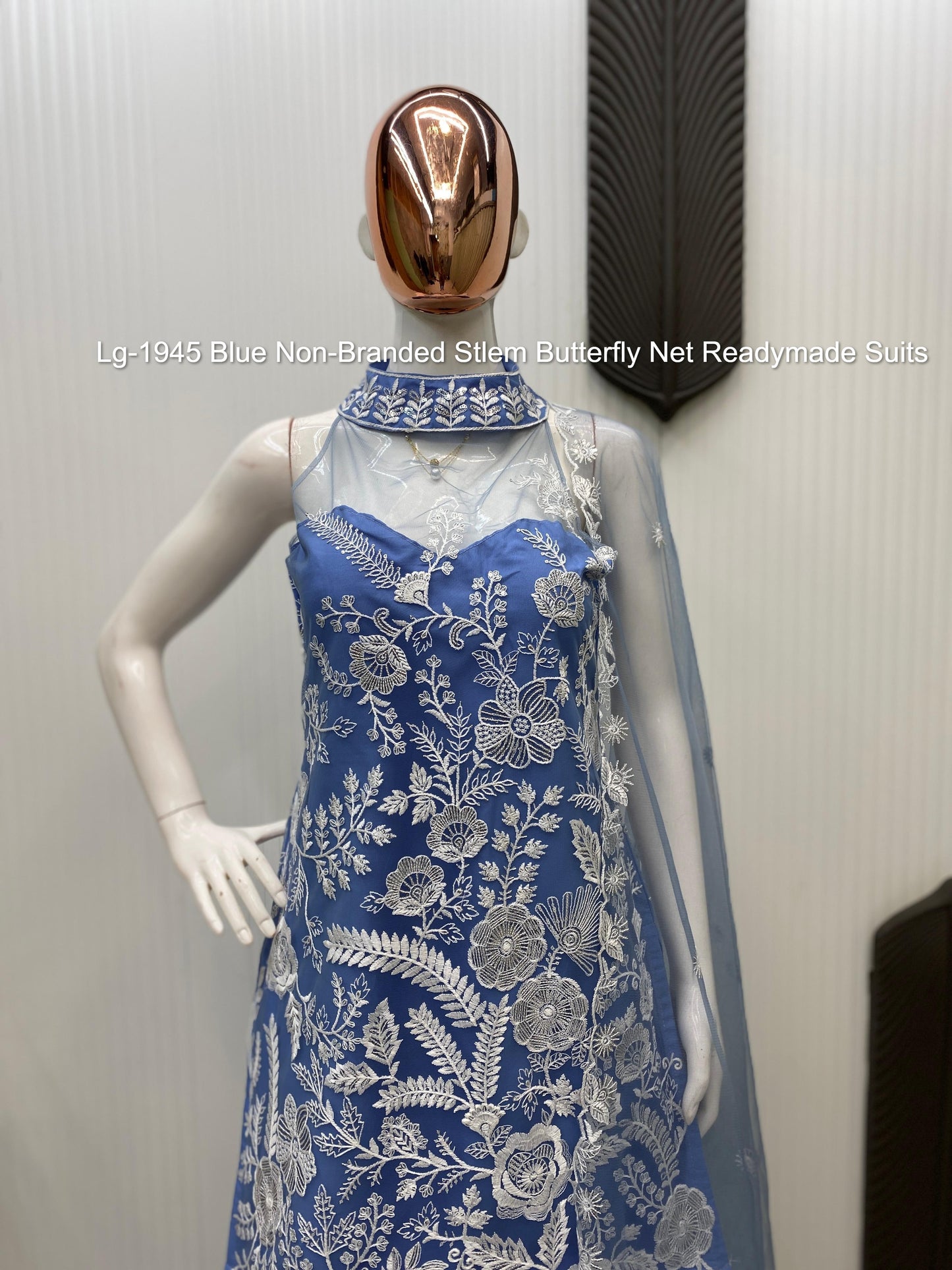 Lg-1945 Blue Non-Branded Stlem Butterfly Net Readymade Suits