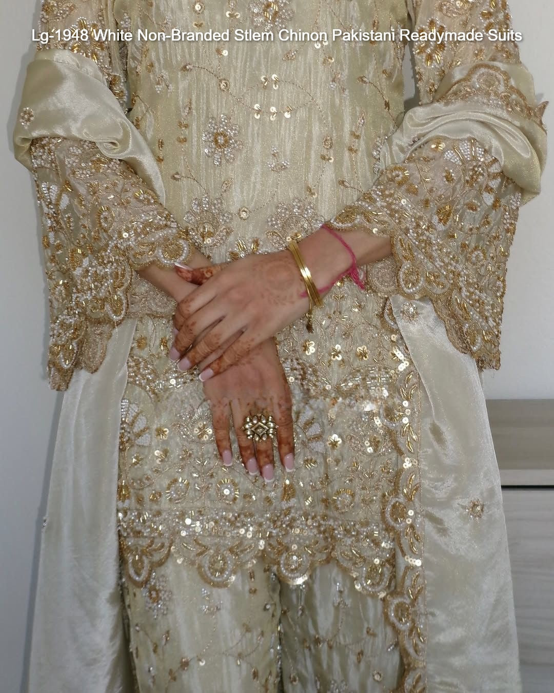 Lg-1948 White Non-Branded Stlem Chinon Pakistani Readymade Suits
