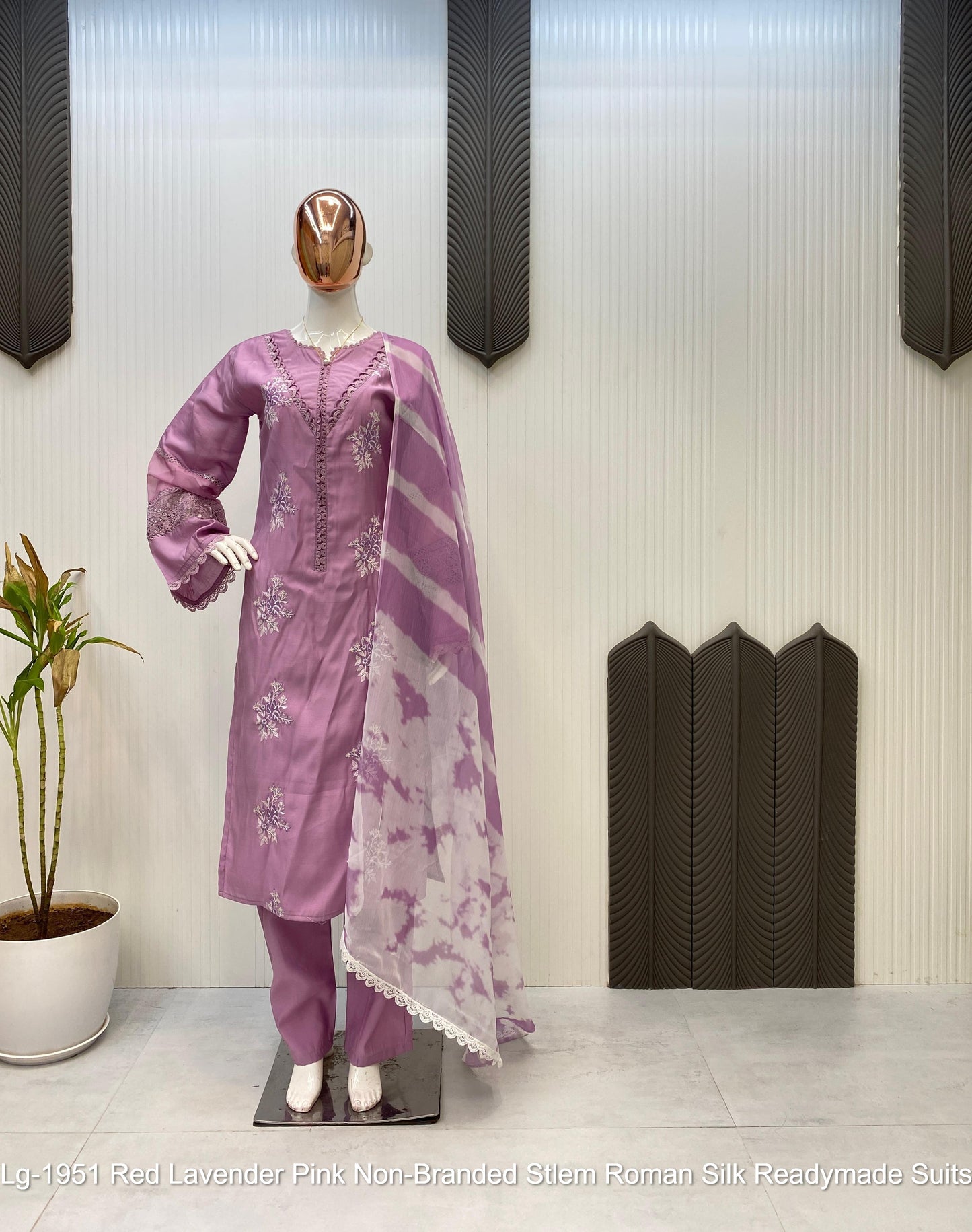 Lg-1951 Red Lavender Pink Non-Branded Stlem Roman Silk Readymade Suits