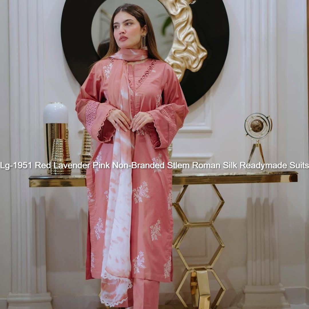 Lg-1951 Red Lavender Pink Non-Branded Stlem Roman Silk Readymade Suits