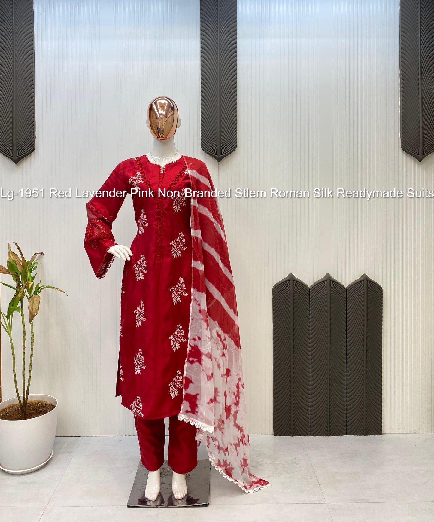 Lg-1951 Red Lavender Pink Non-Branded Stlem Roman Silk Readymade Suits