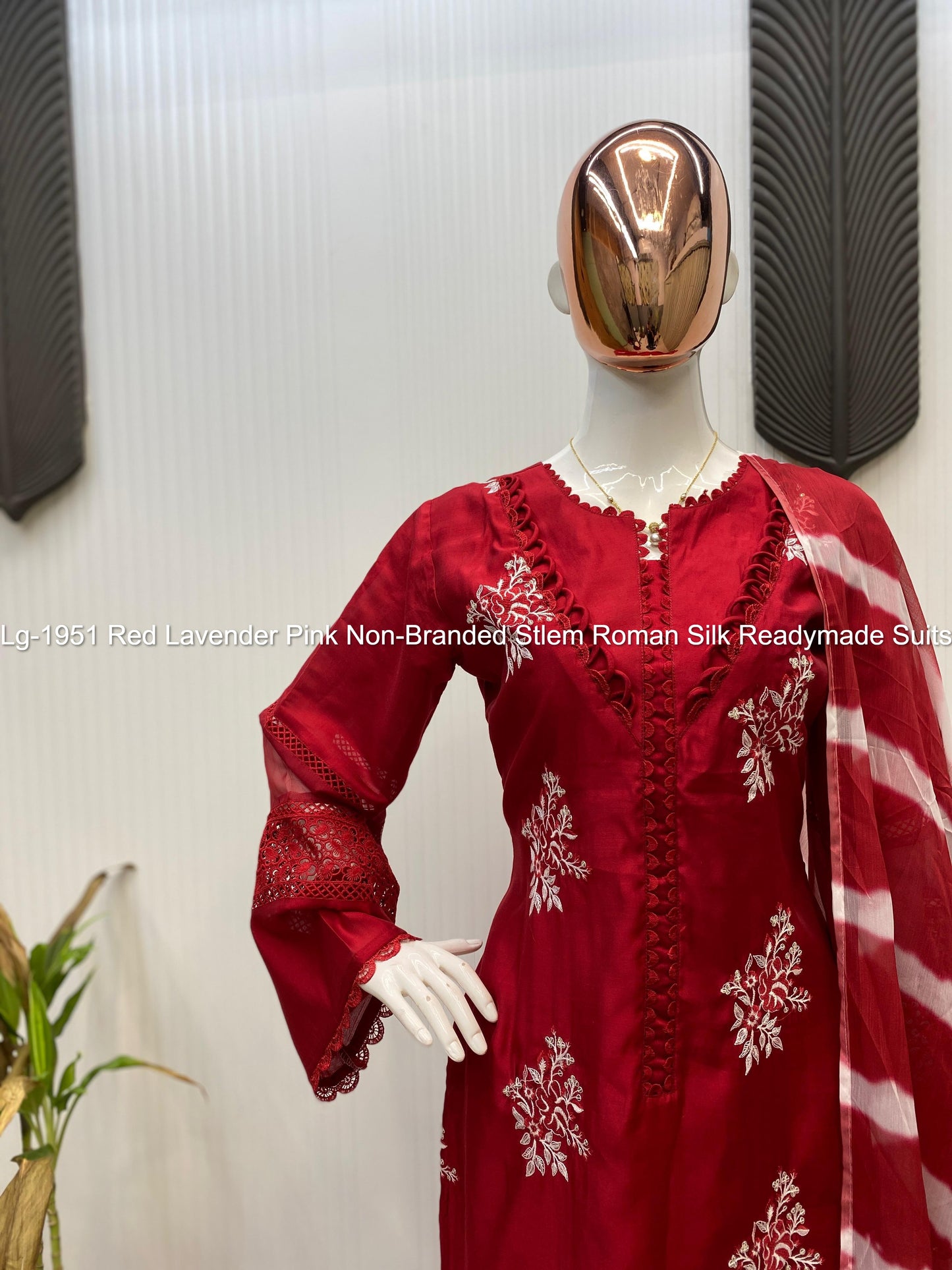 Lg-1951 Red Lavender Pink Non-Branded Stlem Roman Silk Readymade Suits