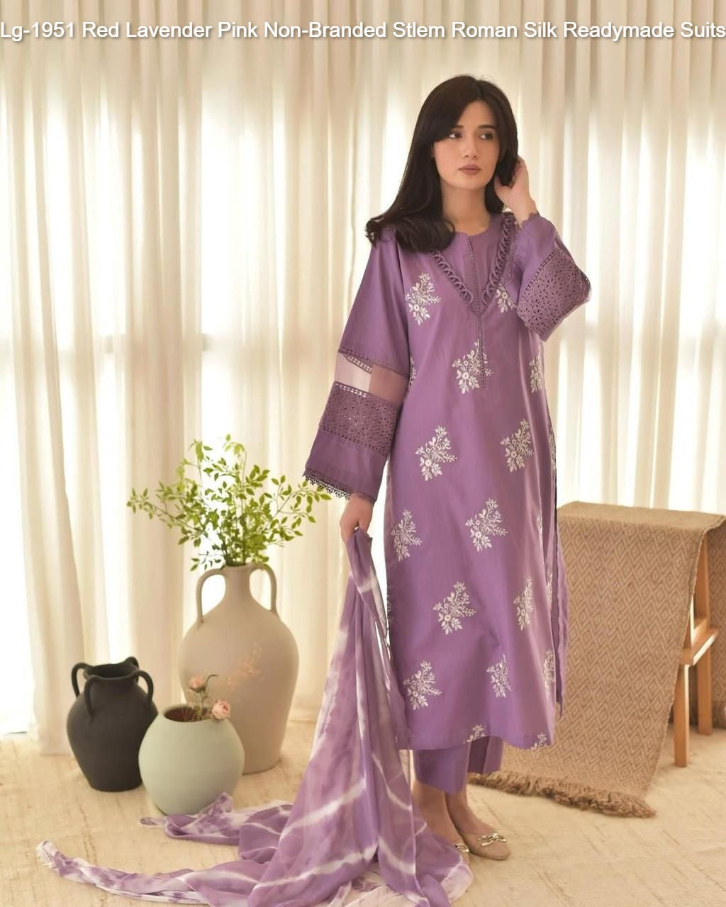 Lg-1951 Red Lavender Pink Non-Branded Stlem Roman Silk Readymade Suits