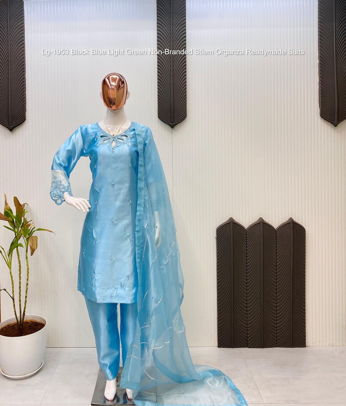 Lg-1953 Black Blue Light Green Non-Branded Stlem Organza Readymade Suits