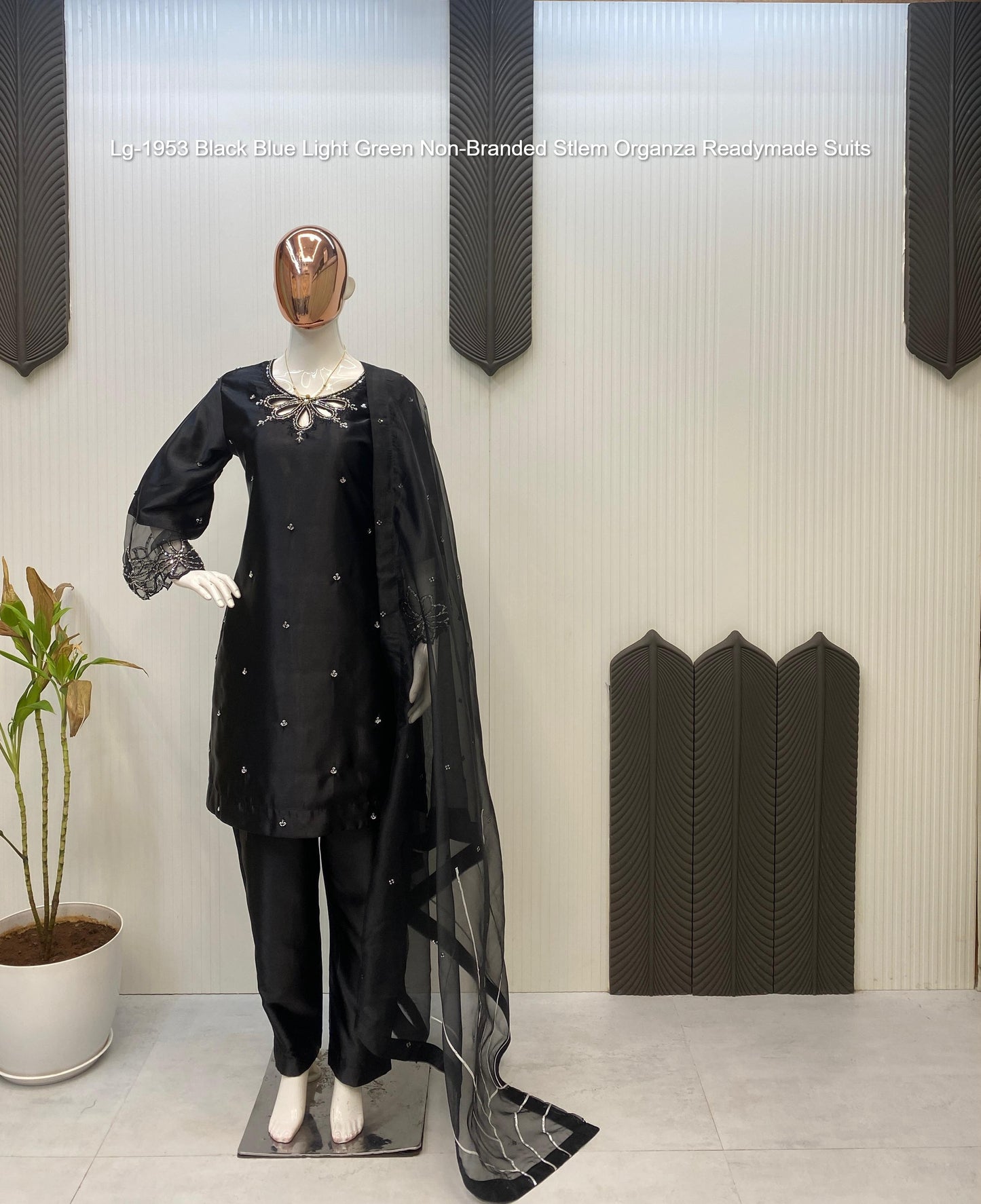 Lg-1953 Black Blue Light Green Non-Branded Stlem Organza Readymade Suits