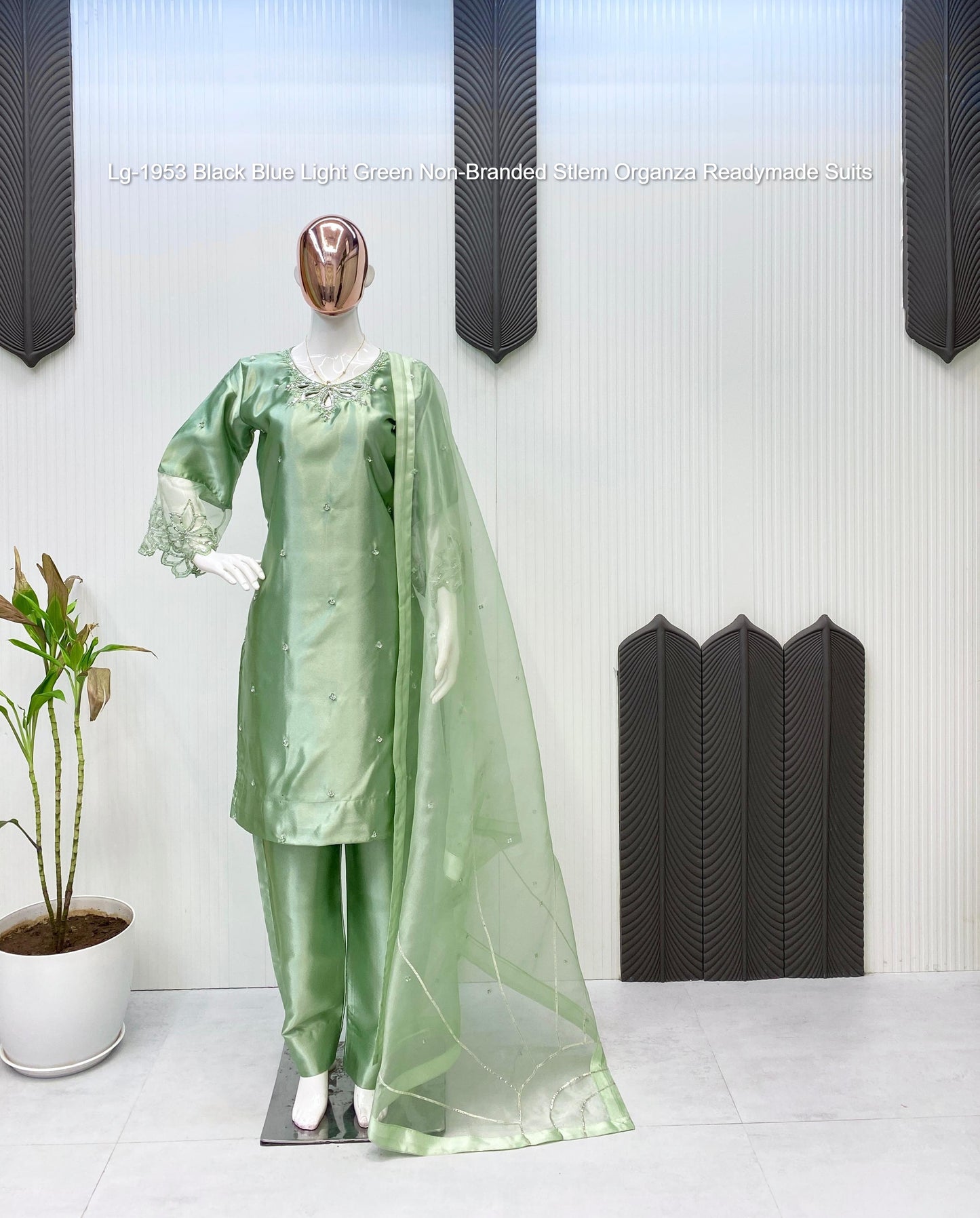 Lg-1953 Black Blue Light Green Non-Branded Stlem Organza Readymade Suits