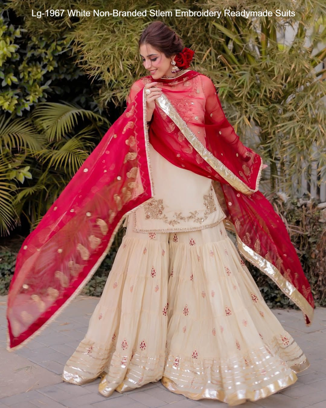 Lg-1967 White Non-Branded Stlem Embroidery Readymade Suits
