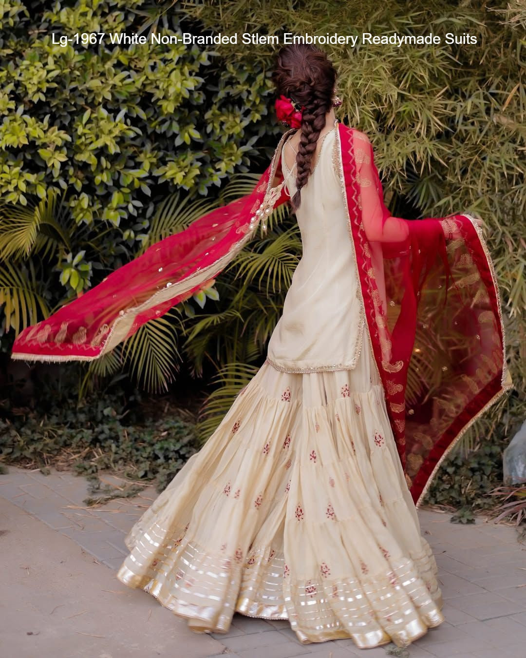 Lg-1967 White Non-Branded Stlem Embroidery Readymade Suits