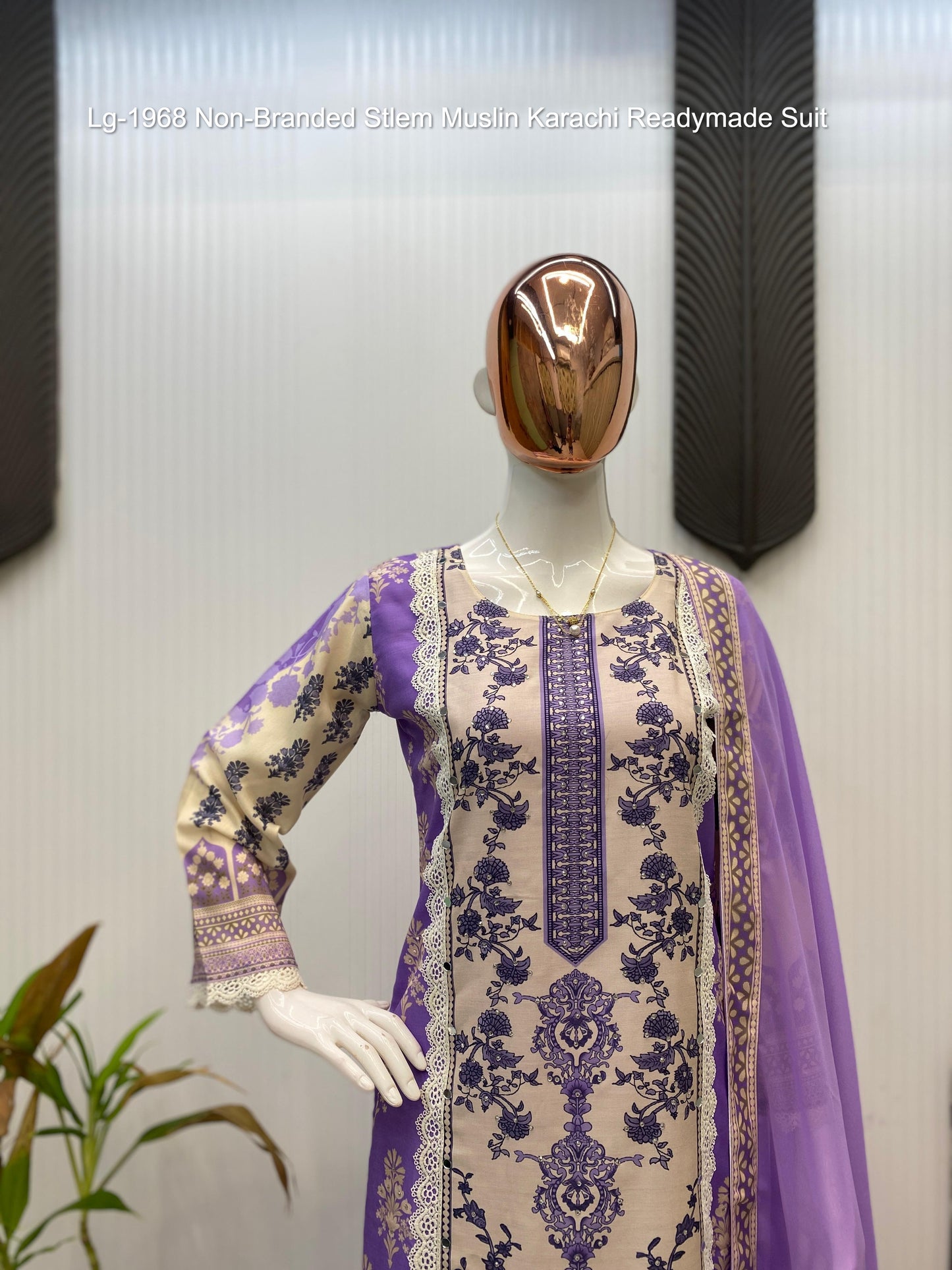 Lg-1968 Non-Branded Stlem Muslin Karachi Readymade Suit