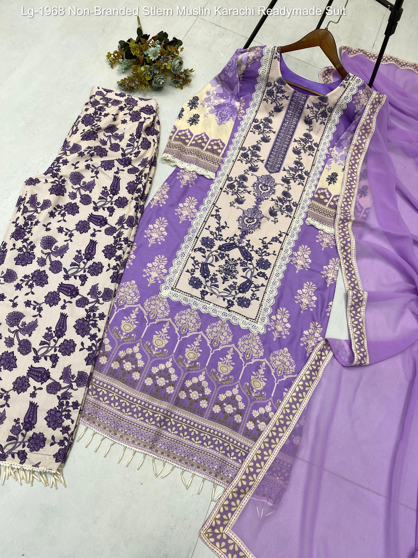 Lg-1968 Non-Branded Stlem Muslin Karachi Readymade Suit