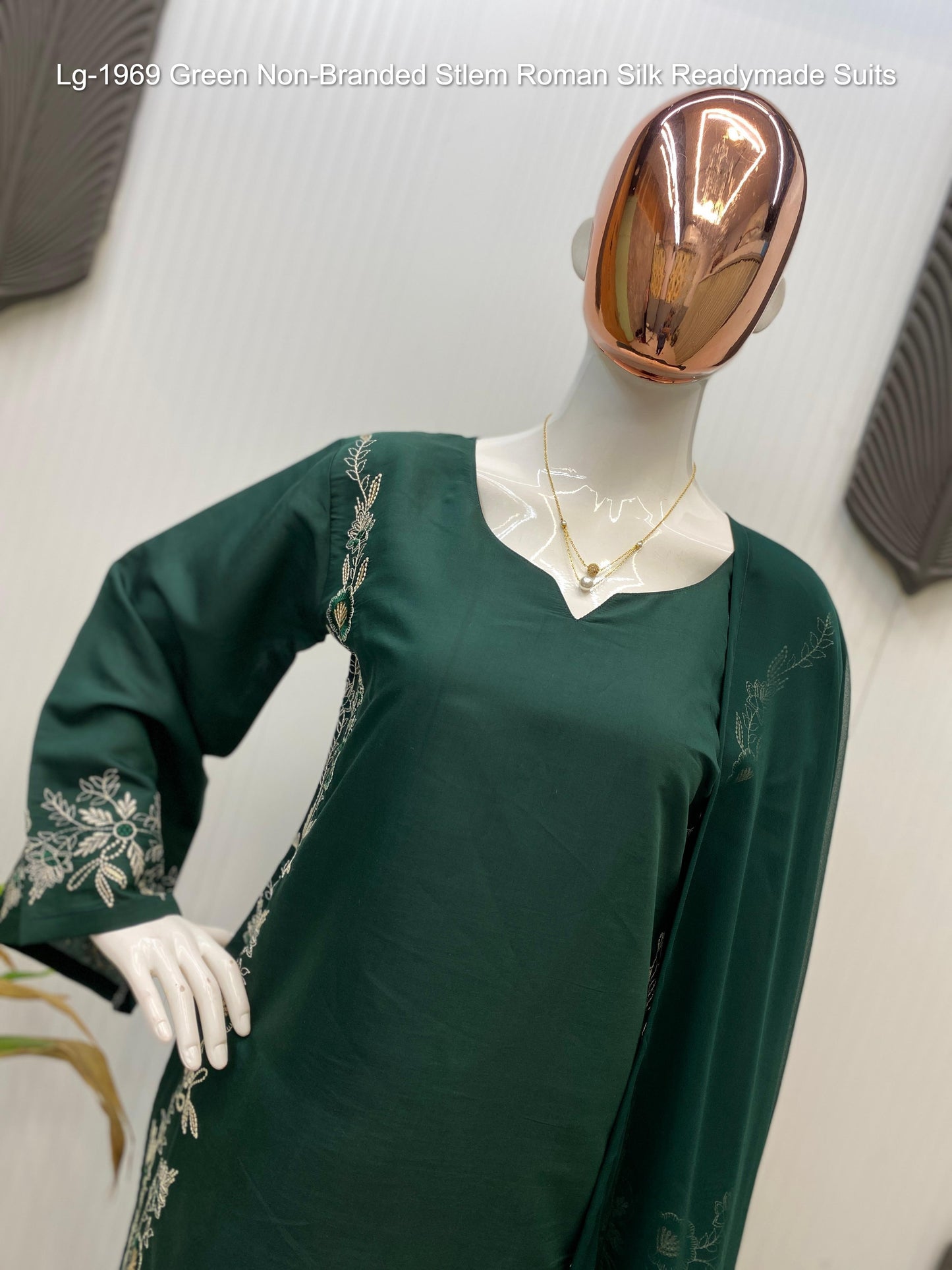 Lg-1969 Green Non-Branded Stlem Roman Silk Readymade Suits