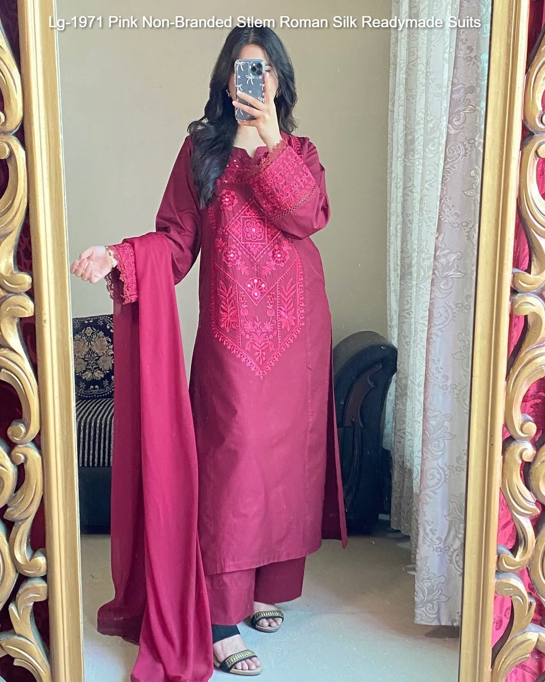 Lg-1971 Pink Non-Branded Stlem Roman Silk Readymade Suits