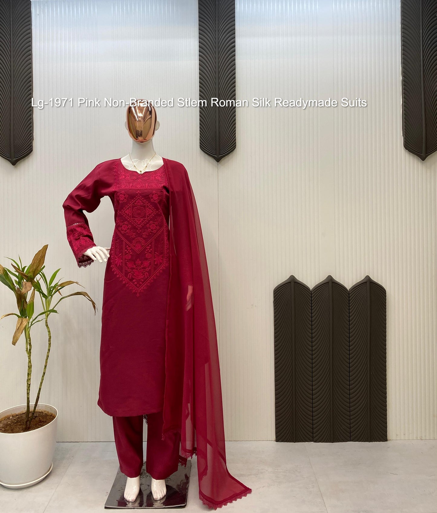 Lg-1971 Pink Non-Branded Stlem Roman Silk Readymade Suits