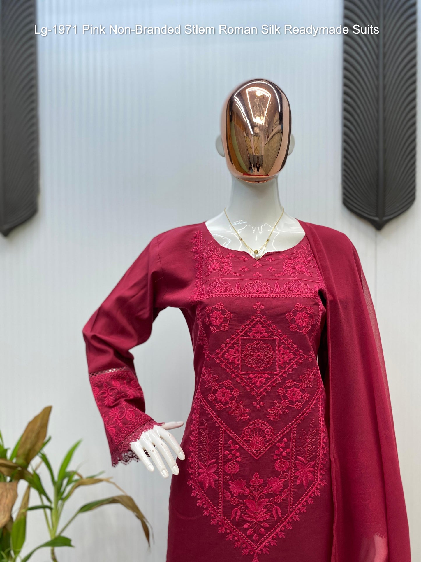 Lg-1971 Pink Non-Branded Stlem Roman Silk Readymade Suits