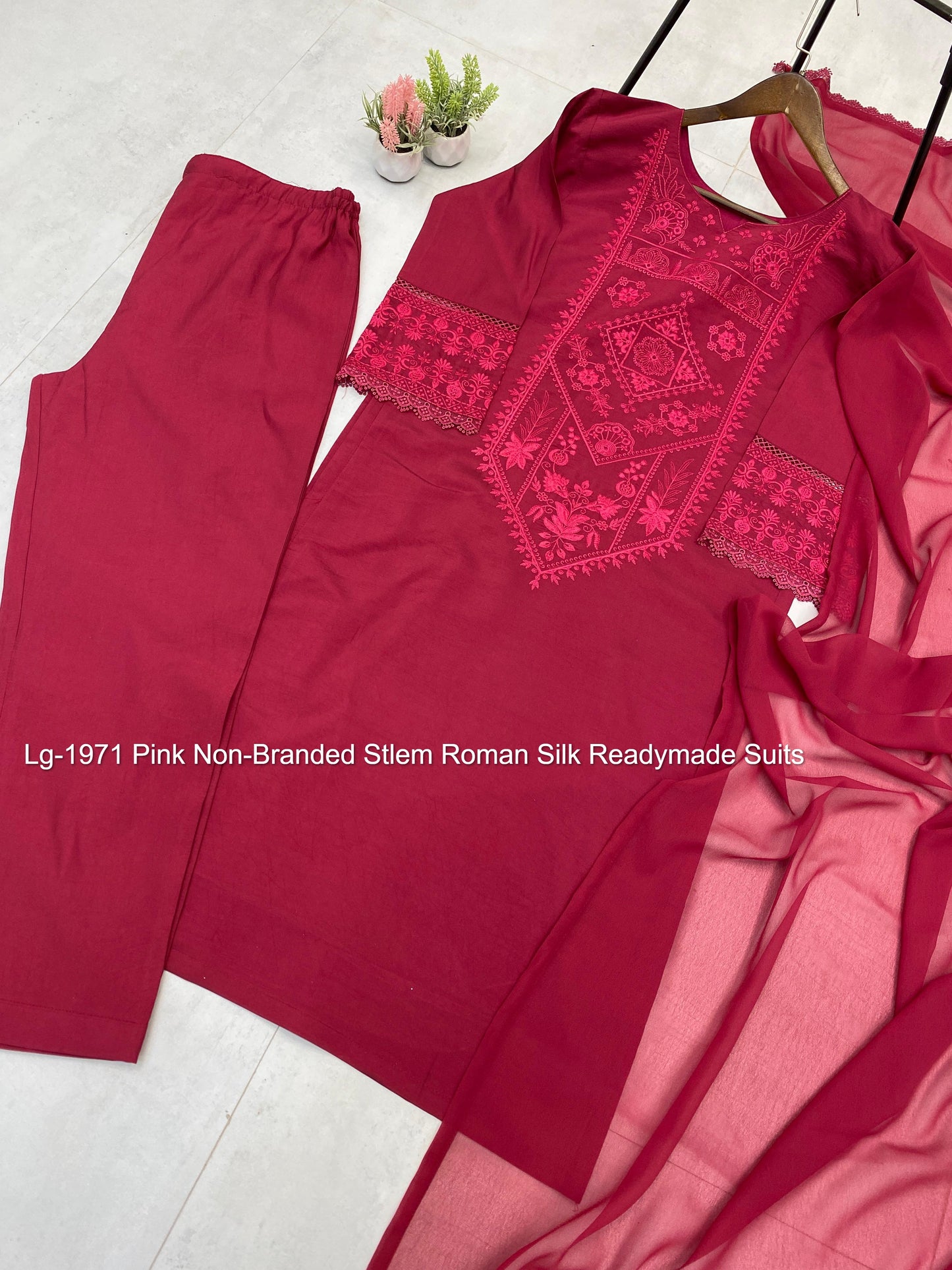 Lg-1971 Pink Non-Branded Stlem Roman Silk Readymade Suits