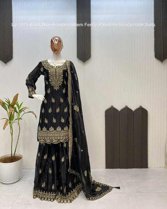 Lg-1975 Black Non-Branded Stlem Fendy Pakistani Readymade Suits