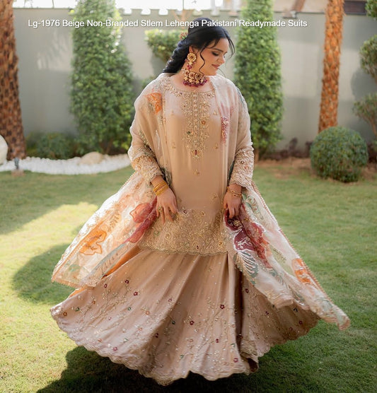 Lg-1976 Beige Non-Branded Stlem Lehenga Pakistani Readymade Suits