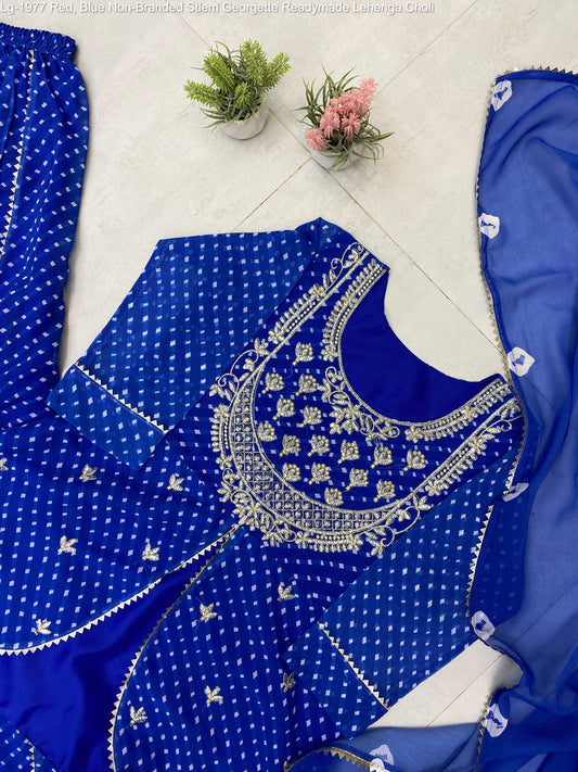Lg-1977 Red, Blue Non-Branded Stlem Georgette Readymade Lehenga Choli