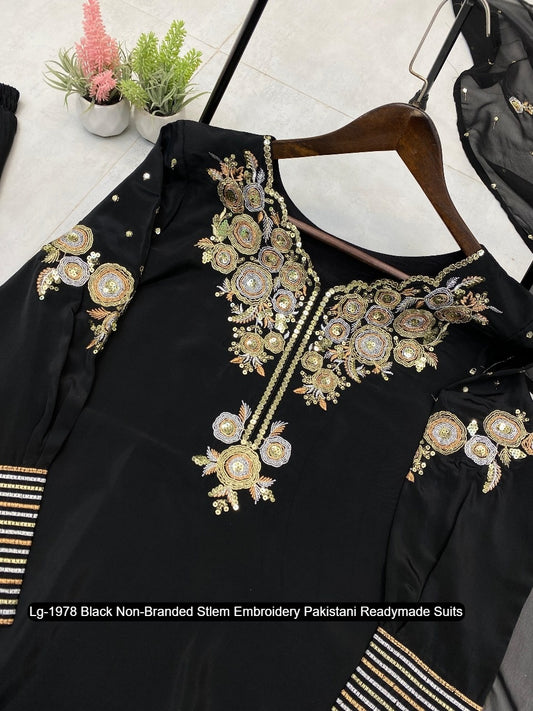 Lg-1978 Black Non-Branded Stlem Embroidery Pakistani Readymade Suits