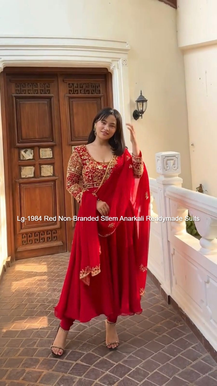 Lg-1984 Red Non-Branded Stlem Anarkali Readymade Suits