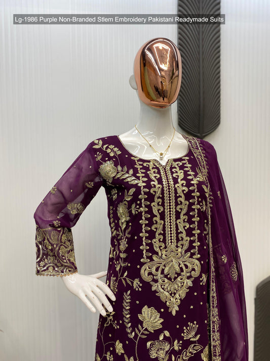 Lg-1986 Purple Non-Branded Stlem Embroidery Pakistani Readymade Suits