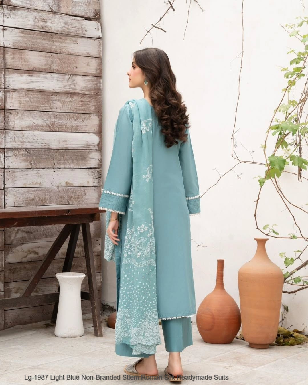 Lg-1987 Light Blue Non-Branded Stlem Roman Silk Readymade Suits