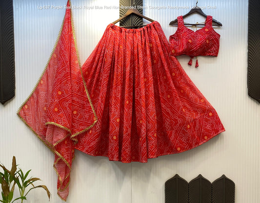 Lg-637 Purple Teal Black Royal Blue Red Non-Branded Stlem Georgette Readymade Lehenga Choli
