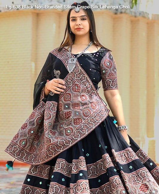 Lg-638 Black Non-Branded Stlem Crape Silk Lehenga Choli