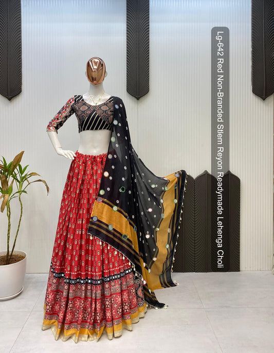 Lg-642 Red Non-Branded Stlem Reyon Readymade Lehenga Choli