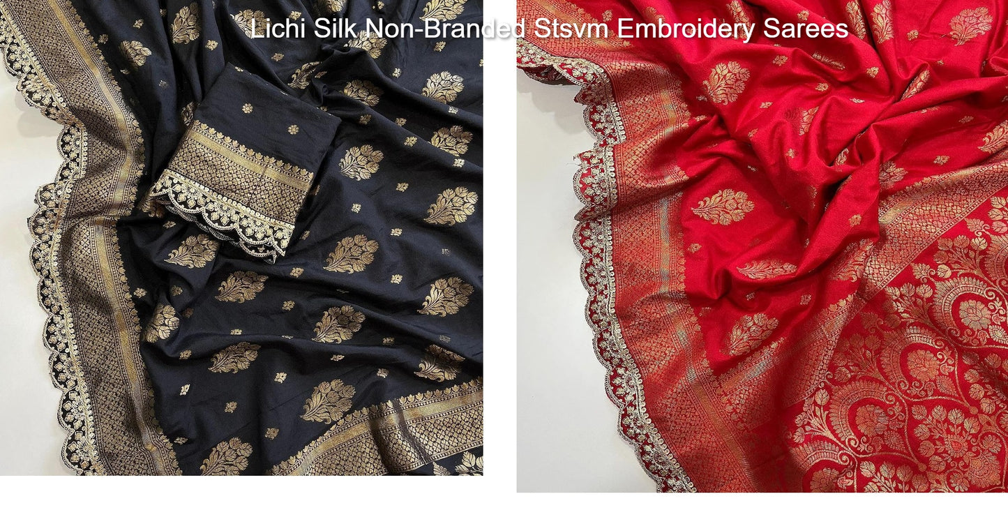 Lichi Silk Non-Branded Stsvm Embroidery Sarees