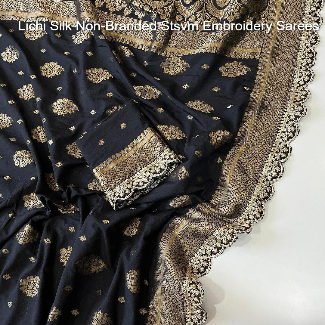 Lichi Silk Non-Branded Stsvm Embroidery Sarees
