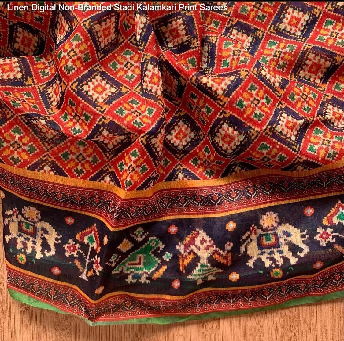 Linen Digital Non-Branded Stadi Kalamkari Print Sarees