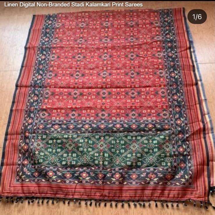 Linen Digital Non-Branded Stadi Kalamkari Print Sarees