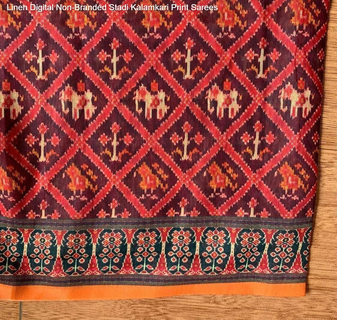 Linen Digital Non-Branded Stadi Kalamkari Print Sarees