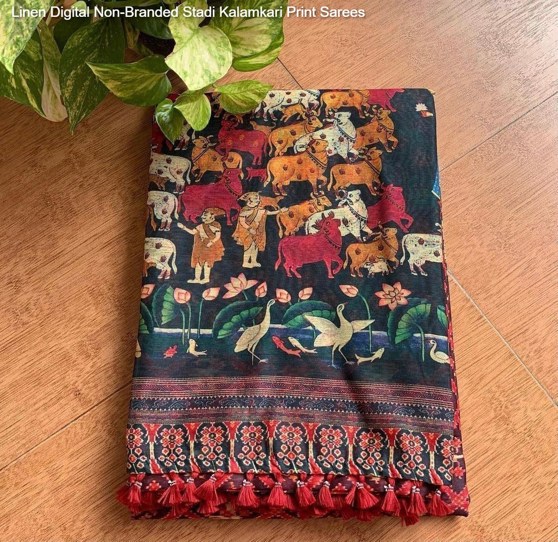 Linen Digital Non-Branded Stadi Kalamkari Print Sarees