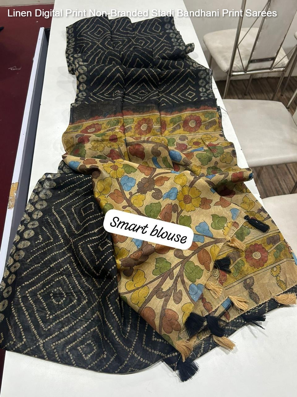 Linen Digital Print Non-Branded Stadi Bandhani Print Sarees