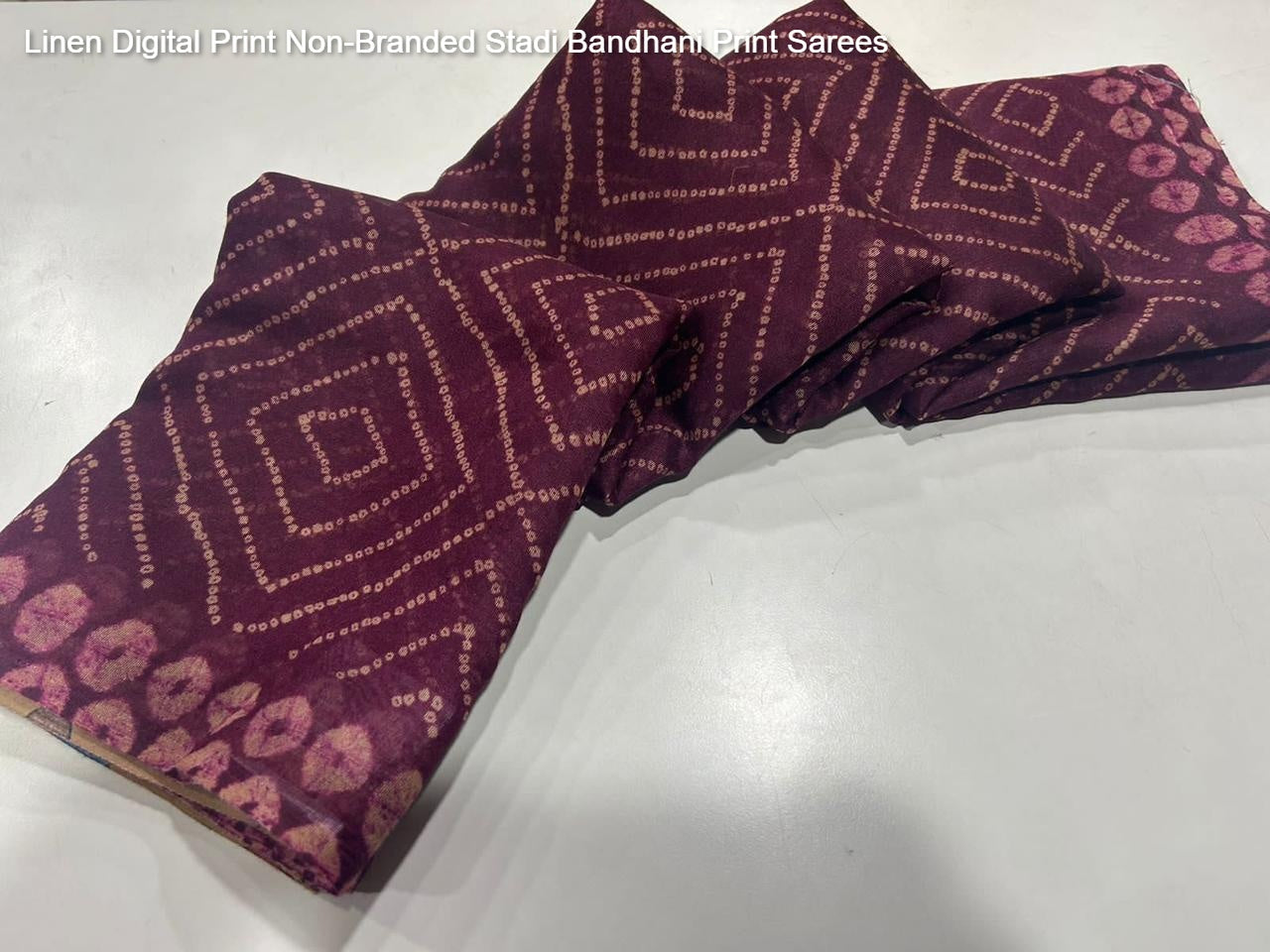 Linen Digital Print Non-Branded Stadi Bandhani Print Sarees