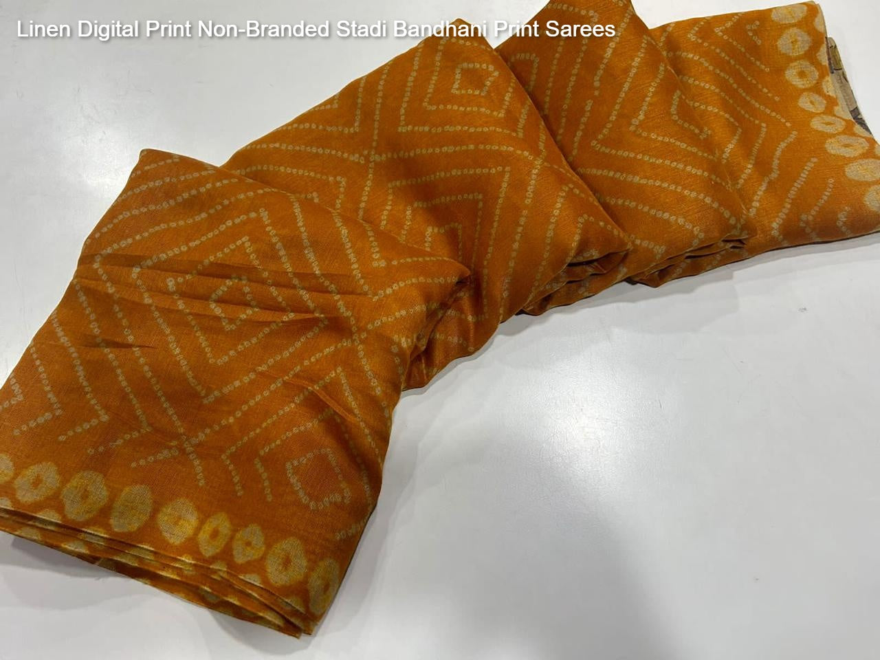 Linen Digital Print Non-Branded Stadi Bandhani Print Sarees