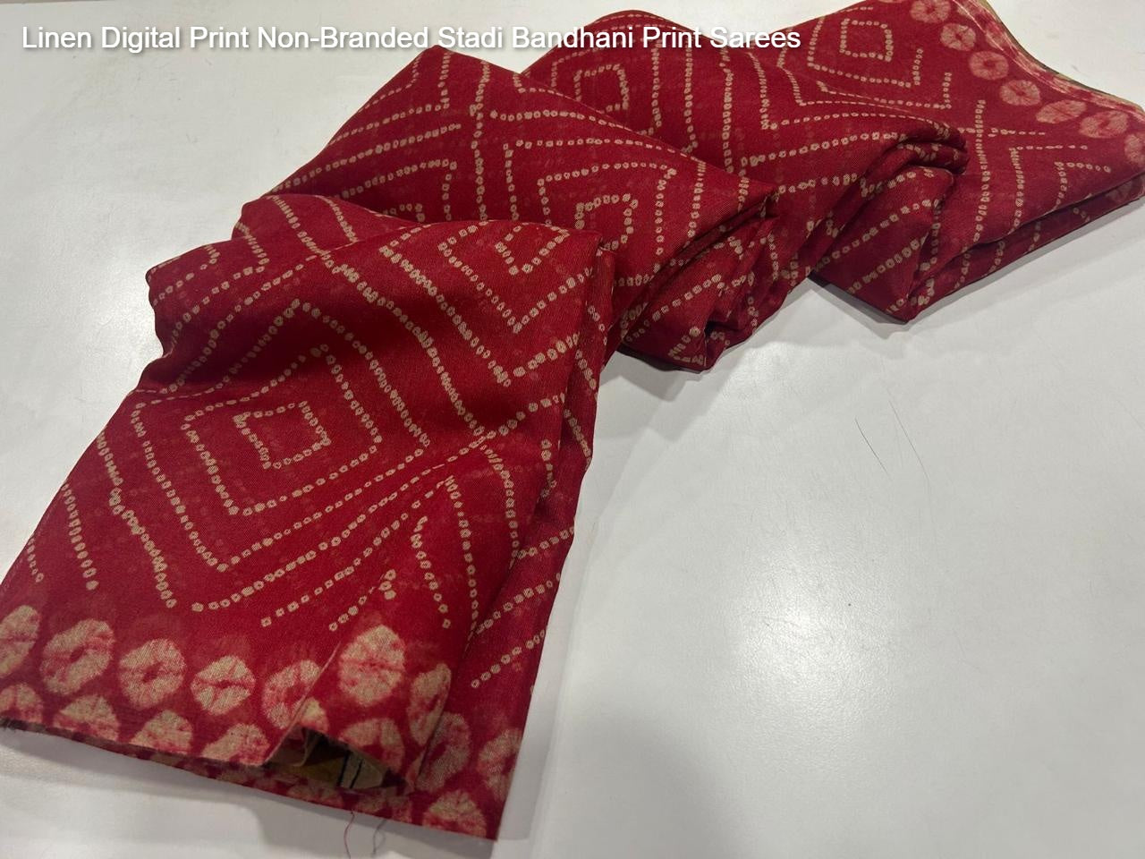 Linen Digital Print Non-Branded Stadi Bandhani Print Sarees
