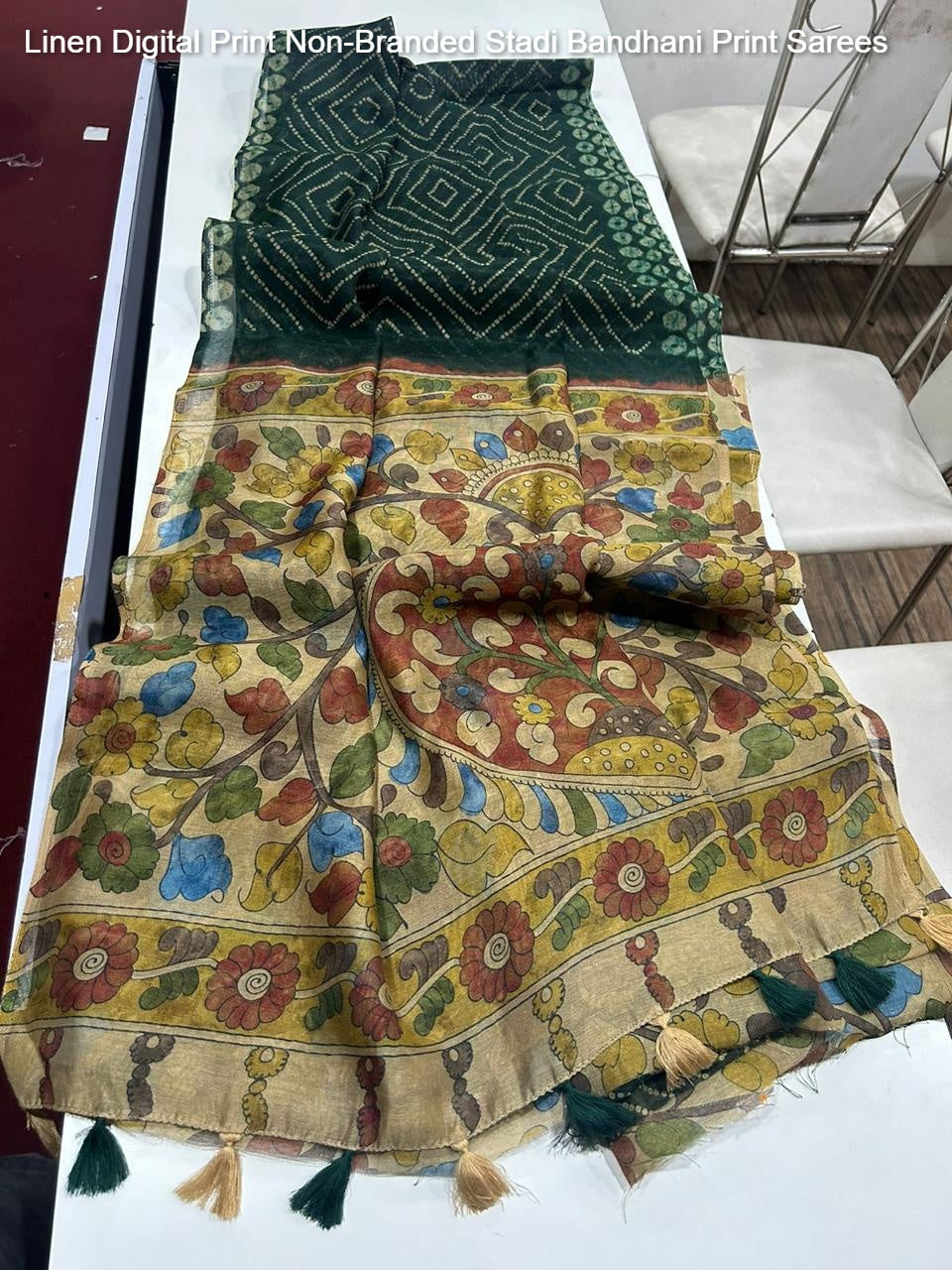 Linen Digital Print Non-Branded Stadi Bandhani Print Sarees