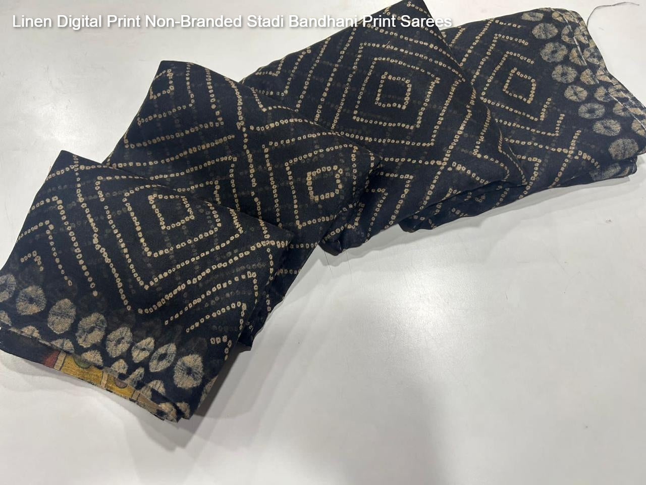 Linen Digital Print Non-Branded Stadi Bandhani Print Sarees