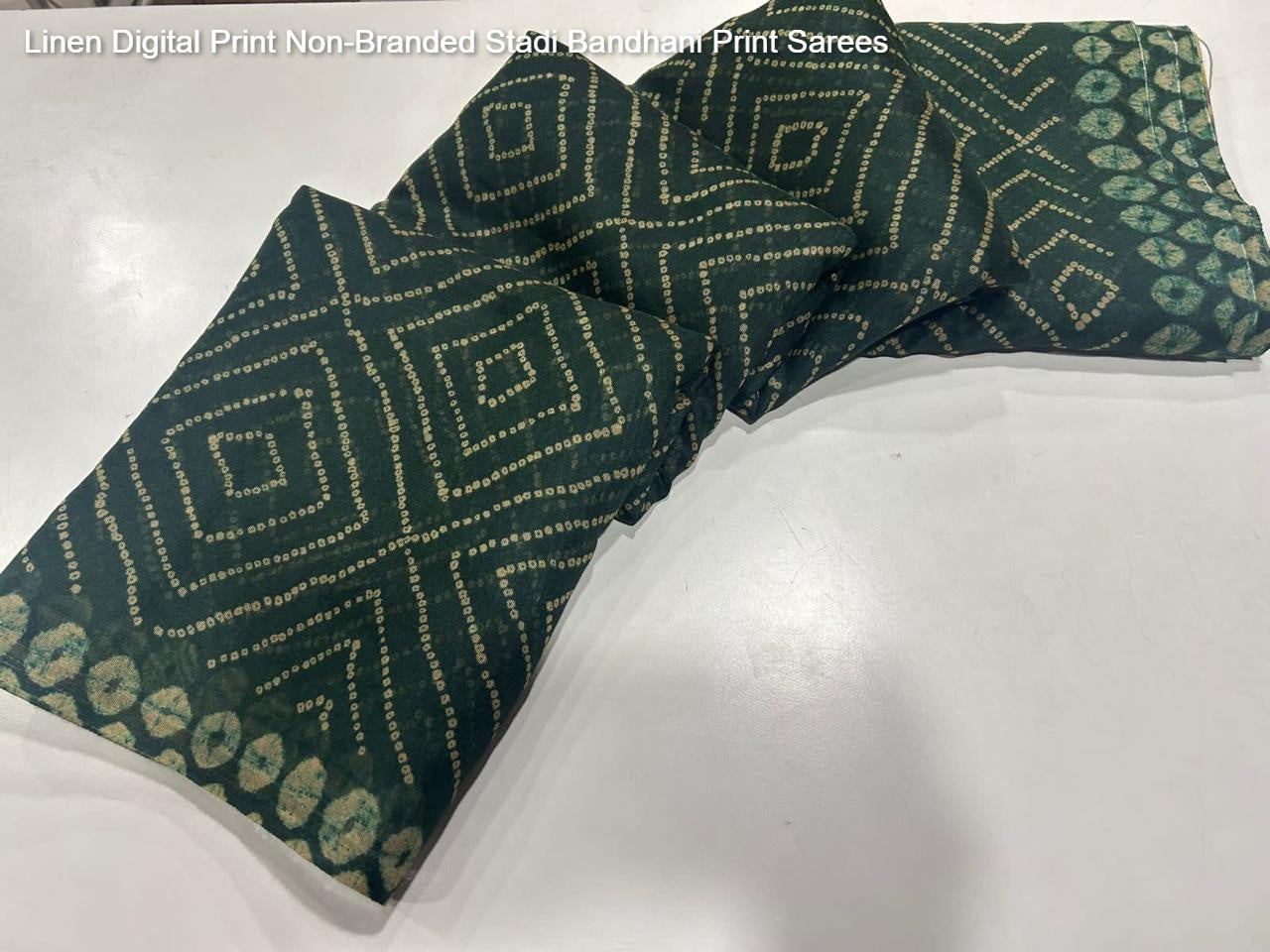 Linen Digital Print Non-Branded Stadi Bandhani Print Sarees