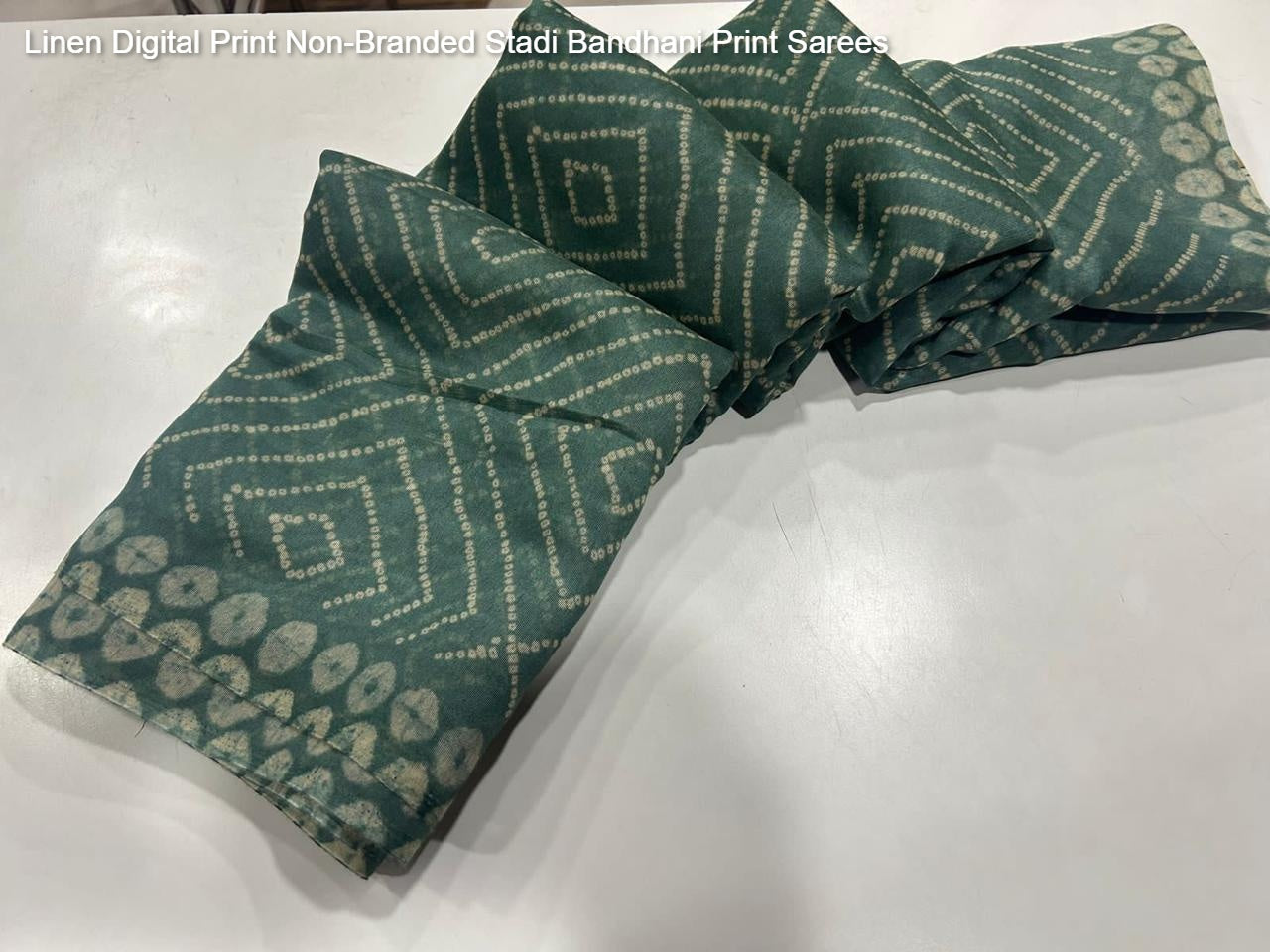 Linen Digital Print Non-Branded Stadi Bandhani Print Sarees