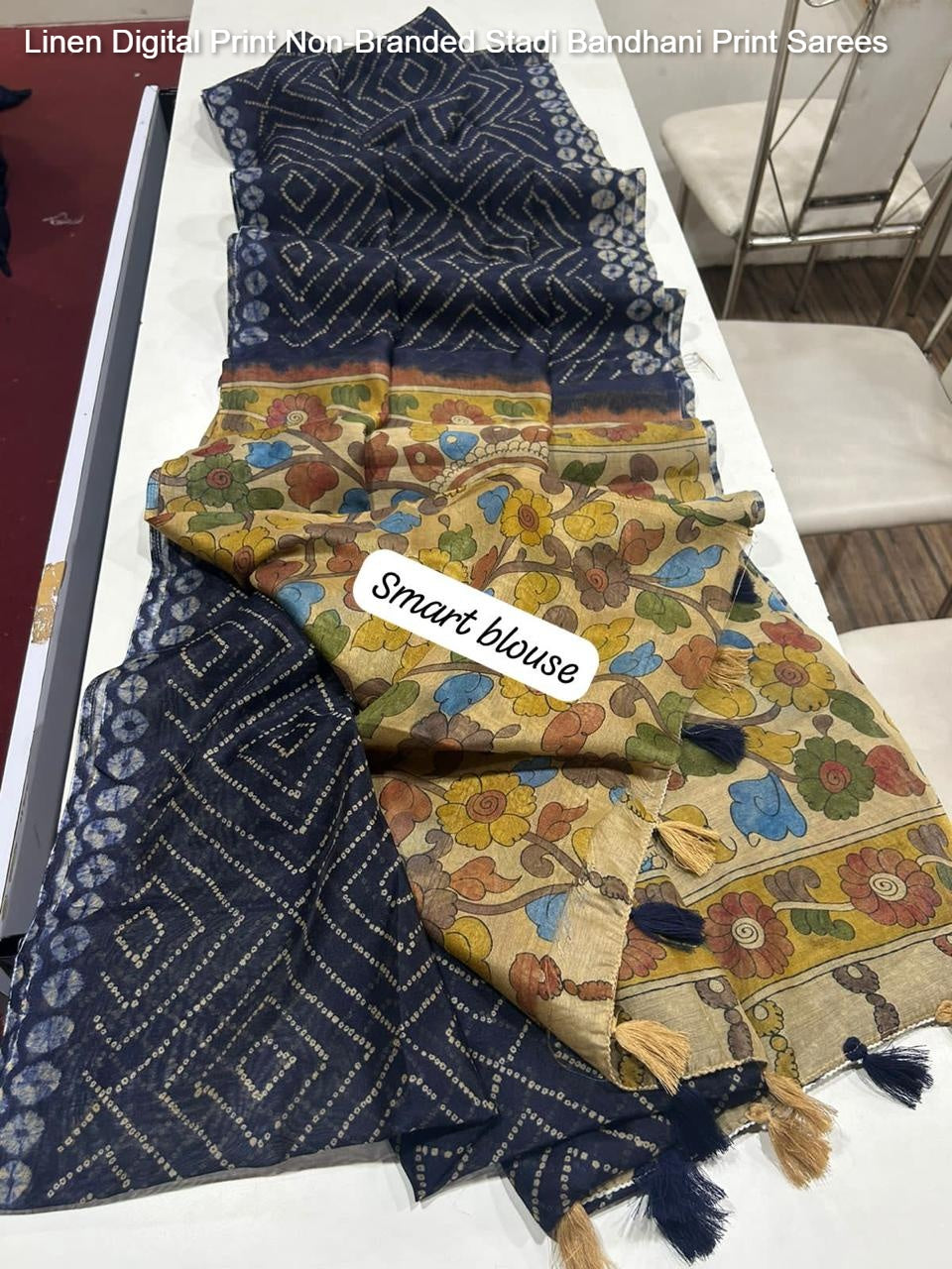 Linen Digital Print Non-Branded Stadi Bandhani Print Sarees