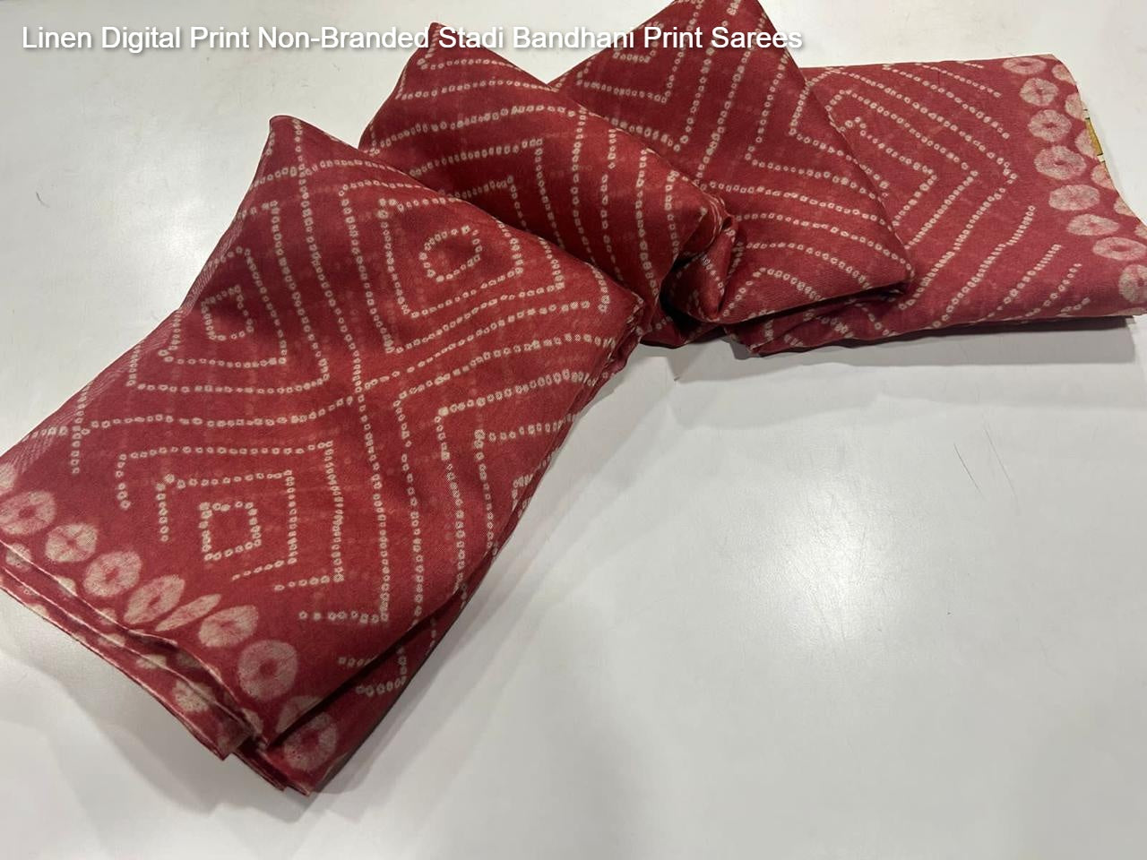 Linen Digital Print Non-Branded Stadi Bandhani Print Sarees